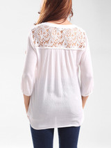 Casual V-Neck Decorative Lace Hollow Out Plain Blouse