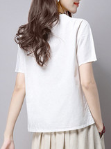 Casual Round Neck Embroidery Short Sleeve T-Shirt