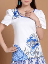 Casual Round Neck Glitter Embroidery Short Sleeve T-Shirt