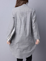Casual Band Collar Pinstripe Longline Blouse