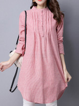Casual Band Collar Pinstripe Longline Blouse