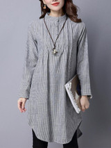 Casual Band Collar Pinstripe Longline Blouse