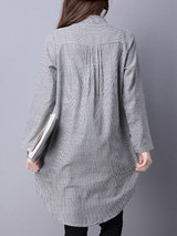 Casual Band Collar Pinstripe Longline Blouse