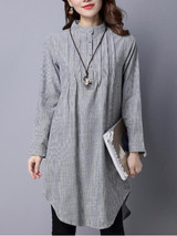 Casual Band Collar Pinstripe Longline Blouse