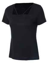 Casual Square Neck Hollow Out Plain Short Sleeve T-Shirt Casual Square Neck Hollow Out Plain Short Sleeve T-Shirt