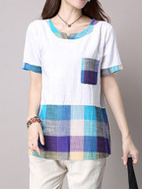 Casual Loose Casual Round Neck Plaid Blouse