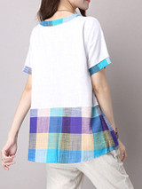 Casual Loose Casual Round Neck Plaid Blouse