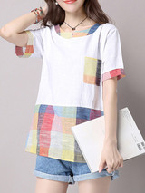 Casual Loose Casual Round Neck Plaid Blouse