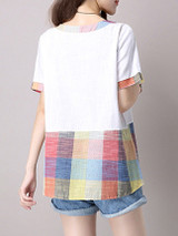 Casual Loose Casual Round Neck Plaid Blouse