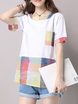 Casual Loose Casual Round Neck Plaid Blouse