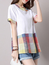 Casual Loose Casual Round Neck Plaid Blouse