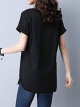 Casual V-Neck Basic Decorative Button Plain Blouse