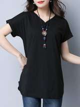 Casual V-Neck Basic Decorative Button Plain Blouse