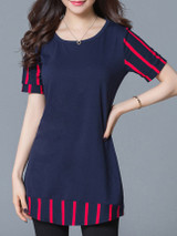 Casual Round Neck Striped Blouse