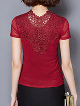 Casual Exquisite Band Collar Hollow Out Plain Blouse Casual Exquisite Band Collar Hollow Out Plain Blouse