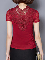 Casual Exquisite Band Collar Hollow Out Plain Blouse Casual Exquisite Band Collar Hollow Out Plain Blouse