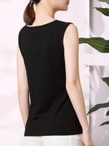 Casual Patchwork Hollow Out Round Neck Plain Sleeveless T-Shirt