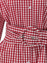 Casual Red Plaid Puff Sleeve Oversized Blouse