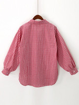 Casual Red Plaid Puff Sleeve Oversized Blouse