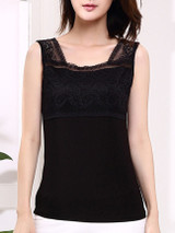 Casual Square Neck Decorative Lace Plain Sleeveless T-Shirt Casual Square Neck Decorative Lace Plain Sleeveless T-Shirt