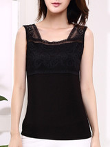 Casual Square Neck Decorative Lace Plain Sleeveless T-Shirt Casual Square Neck Decorative Lace Plain Sleeveless T-Shirt