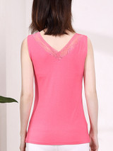 Casual Square Neck Decorative Lace Plain Sleeveless T-Shirt Casual Square Neck Decorative Lace Plain Sleeveless T-Shirt