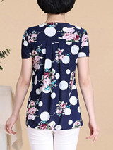 Casual Round Neck Floral Polka Dot Printed Short Sleeve T-Shirt