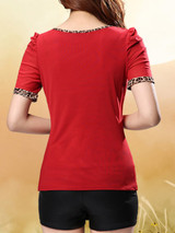 Casual Designed Round Neck Ruched Leopard Blouse