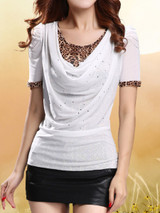 Casual Designed Round Neck Ruched Leopard Blouse