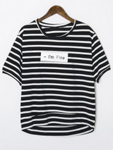Casual Round Neck Letters Striped Short Sleeve T-Shirt