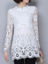 Casual Split Neck Patchwork Hollow Out Lace Plain Blouse Casual Split Neck Patchwork Hollow Out Lace Plain Blouse