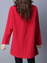 Casual Round Neck Patch Pocket Vented Blouse