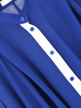 Casual Loose Band Collar Asymmetric Hem Color Block Chiffon Sleeveless T-Shirt