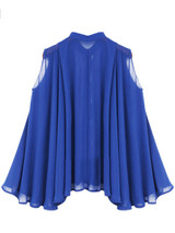 Casual Loose Band Collar Asymmetric Hem Color Block Chiffon Sleeveless T-Shirt