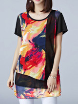 Casual Round Neck Abstract Print Blouse