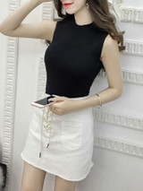 Casual Crew Neck Plain Sleeveless T-Shirt