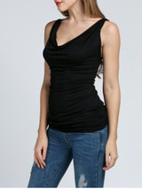 Casual Cowl Neck Plain Sleeveless T-Shirt