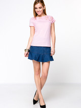 Casual Exquisite Hollow Out Plain Short Sleeve T-Shirt