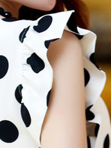 Casual Round Neck Ruffle Trim Polka Dot Sleeveless T-Shirt Casual Round Neck Ruffle Trim Polka Dot Sleeveless T-Shirt