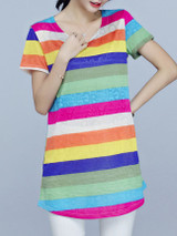 Casual V-Neck Colorful Striped Longline Blouse