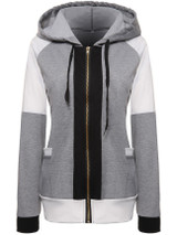 Casual Designed Patch Pocket Zips Color Block Hoodie