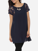 Casual Round Neck Dacron Hollow Out Lace Patchwork Plain Short-sleeve-t-shirt