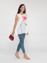 Casual Floral Printed Crew Neck Sleeveless-t-shirt
