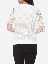 Casual Hollow Out Lace Plain Exquisite Crew Neck Long-sleeve-t-shirt