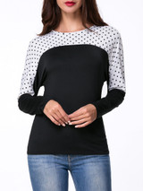 Casual Round Neck Polka Dot Batwing Long Sleeve T-Shirt Casual Round Neck Polka Dot Batwing Long Sleeve T-Shirt