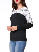 Casual Round Neck Polka Dot Batwing Long Sleeve T-Shirt Casual Round Neck Polka Dot Batwing Long Sleeve T-Shirt