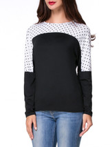 Casual Round Neck Polka Dot Batwing Long Sleeve T-Shirt Casual Round Neck Polka Dot Batwing Long Sleeve T-Shirt