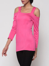 Casual Hollow Out Plain Off Shoulder Long Sleeve T-shirt