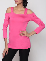 Casual Hollow Out Plain Off Shoulder Long Sleeve T-shirt