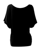 Casual Open Shoulder Concise Plain Batwing Short Sleeve T-Shirt